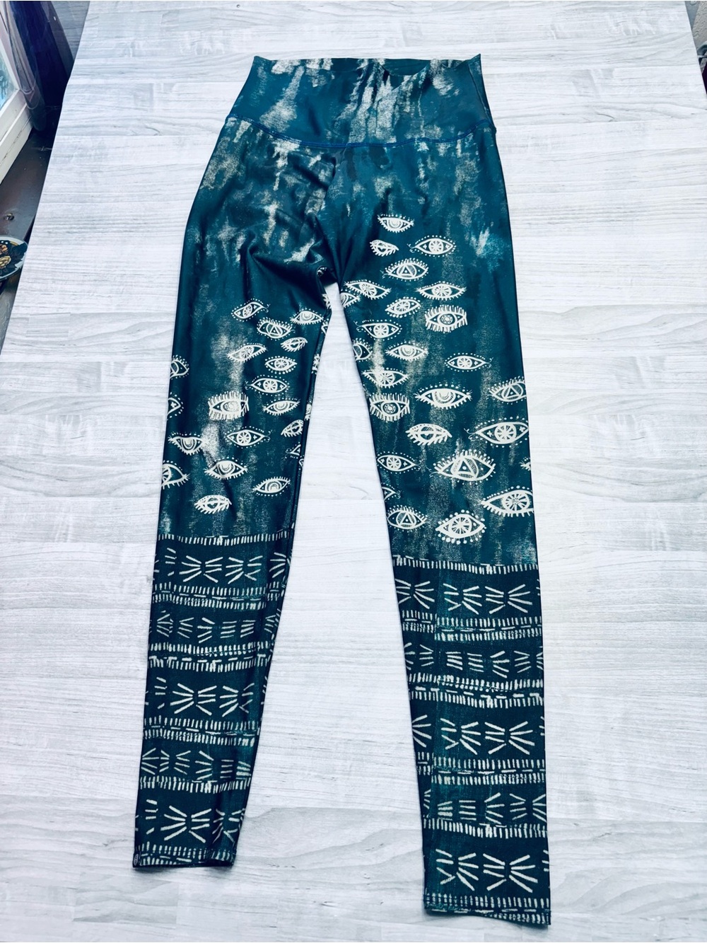 Onzie Evil Eye Bohemian Navy White Gym Yoga Leggings Size Medium